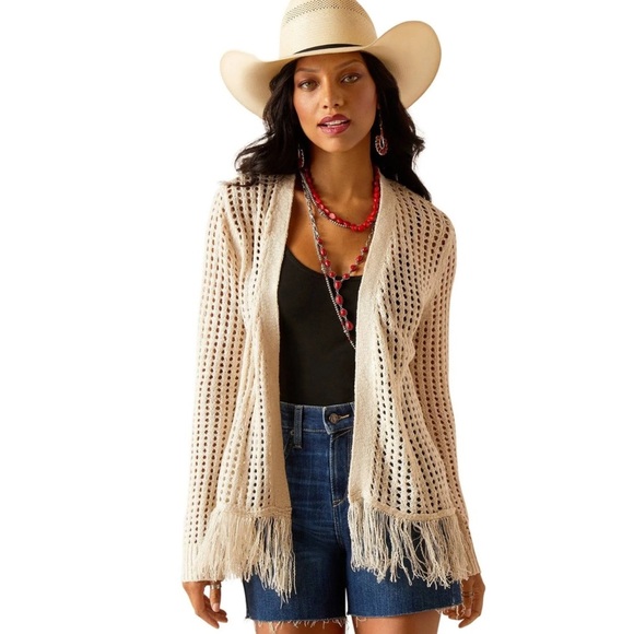 Ariat Cream Open-Knit Frolic Fringe Western Sweater Size Medium - Picture 1 of 17